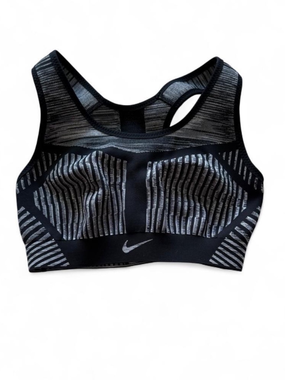 Nike Black & Gray Striped Seamless Sports Bra
